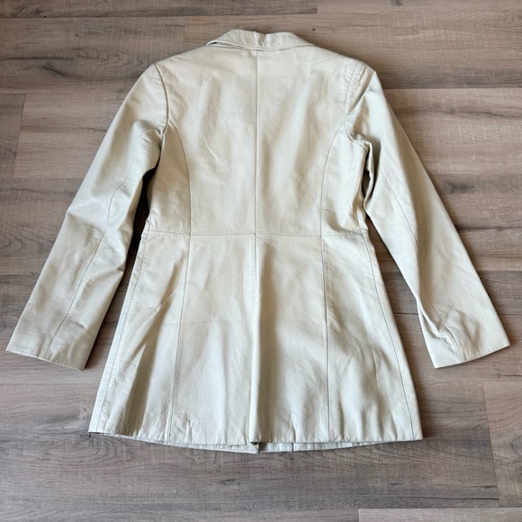 Vintage Danier Y2K Cream Genuine Leather Minimalist Blazer Jacket - US 2 - Picture 4 of 5